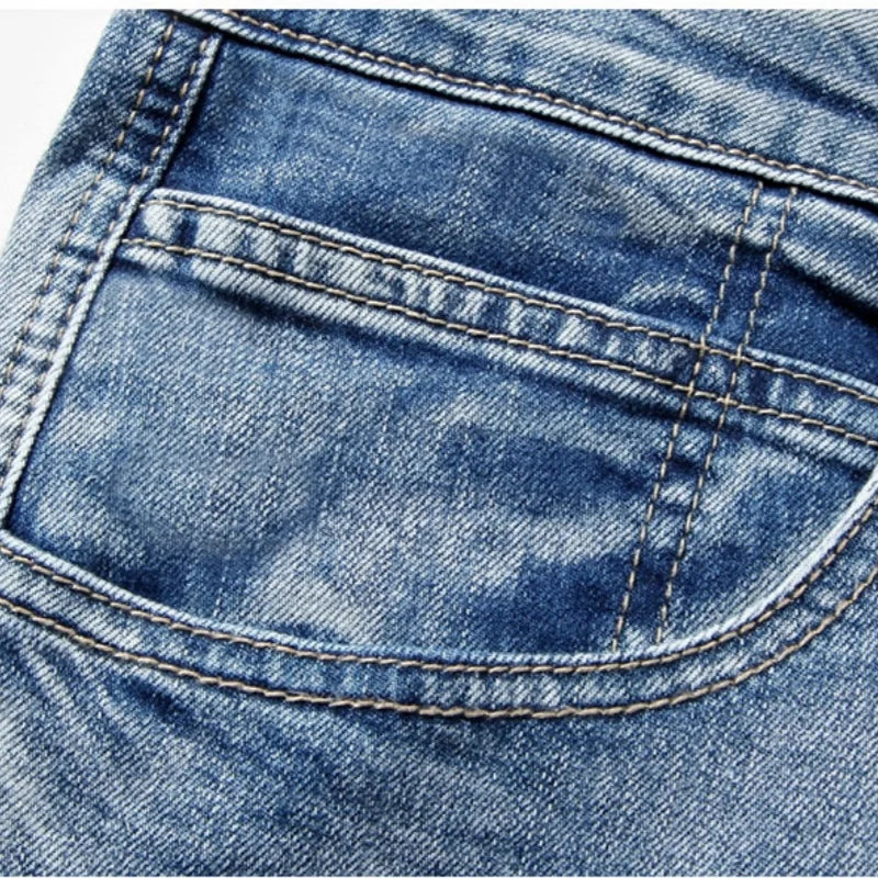 2025 New Summer thin stretch multi pocket workwear, slim fit denim shorts, cropped pants, casual jeans for men