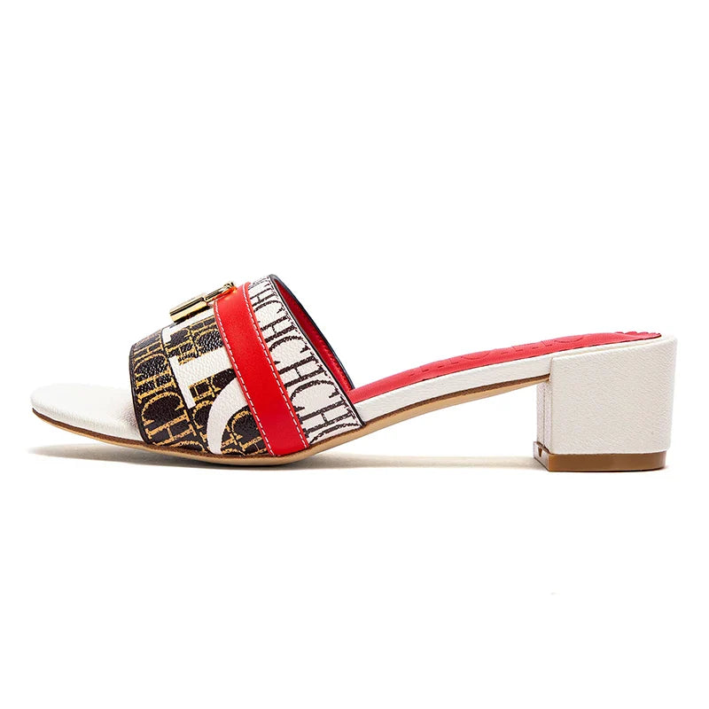 Woman's Heels Sandals Low Block Chunky Slide Sandals Slip on Comfortable Casual Pumps Shoes 5cm