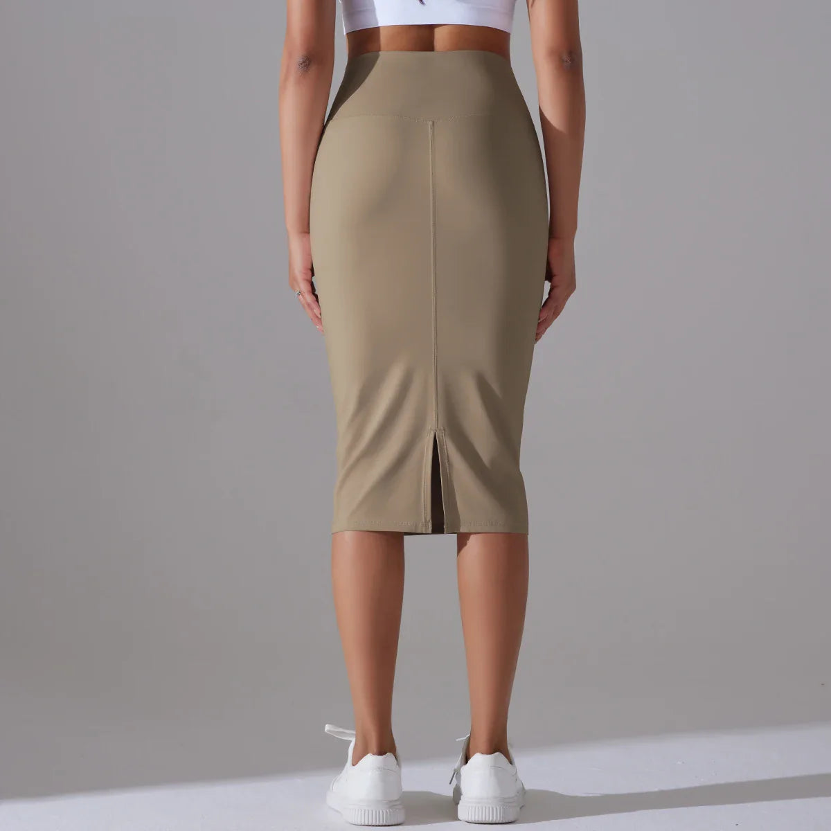 Women's Sexy Naked Feel Fabric Skinny Pencil Skirt Ladies Hips Wrap Bodycon High Waist Elastic Stretch Split Skirts
