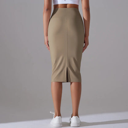 Women's Sexy Naked Feel Fabric Skinny Pencil Skirt Ladies Hips Wrap Bodycon High Waist Elastic Stretch Split Skirts