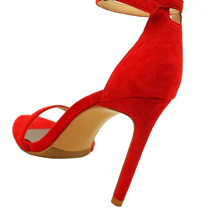 Women Gladiator Stiletto Classic Ankle Strap Holiday Beach Sandals Lady Fashion Suede 8cm 11cm High Heels Sexy Red Brown Sandles