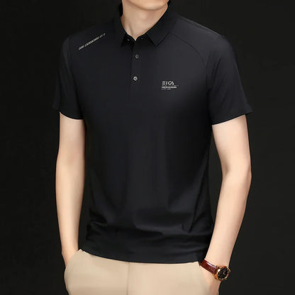 High quality ice silk short sleeve polo shirt cool breathable fashion brand letter printed summer casual men's lapel T-shirt