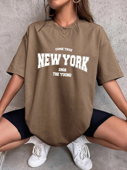 Quando 1968 A Nova Iorque É Jovem Camisetas Femininas De Algodão Oversize Camisetas Diárias Criatividade Roupa Casual Individual De Rua