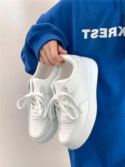 All Season Student Casual White Shoes Children Solid Color Sneaker Kids Soft Soled Versatile Casual Board Shoes Front Lacing