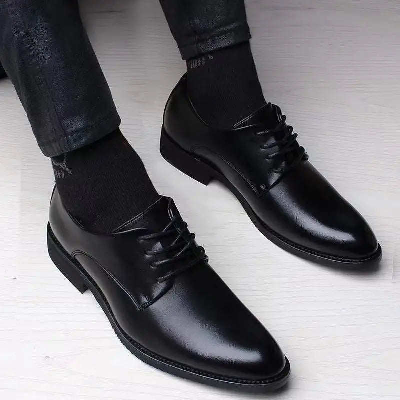 Men’s leather dress shoes business casual formal pointed toe spring autumn black