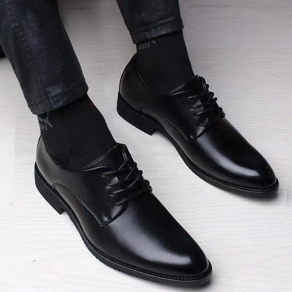 Men’s leather dress shoes business casual formal pointed toe spring autumn black