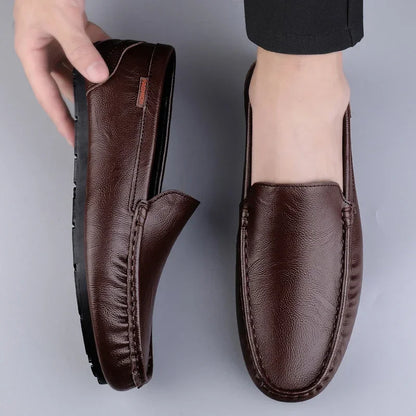 Genuine Leather Men Casual Shoes Slip on Mens Loafers Lightweight Comfortable Walking Shoes Breathable Formal Dress Shoes