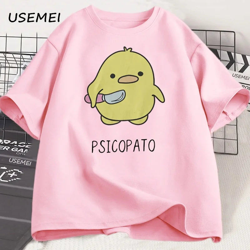 T Shirt Men Women Cute Duck with Knife Tshirt Casual Short Sleeve Cotton Printed Round Neck T-shirt Streetwear Loose