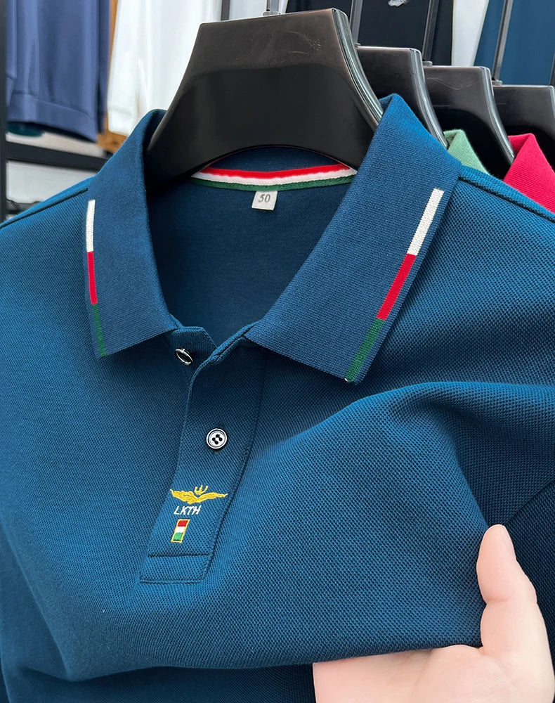 100% pure cotton long sleeved men's polo shirt autumn luxury brand custom embroidery design fashionable golf top casual T-shirt
