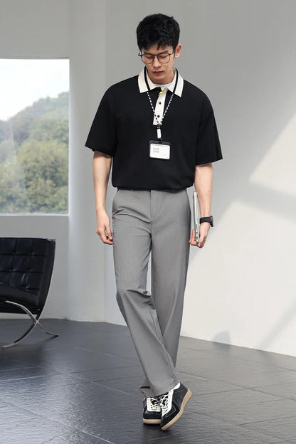 Men's Ice Silk Trousers High Stretch Micro-Grid Straight Leg Pants Business Casual Breathable YKK Zip Quick Dry Slacks 2026