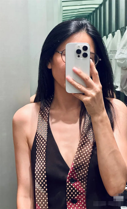 Women's Top 2026 Spring New Style Dark Brown Sleeveless Halter Neck with Tie Decoration Vest Sexy Fashion Unique and Versatile