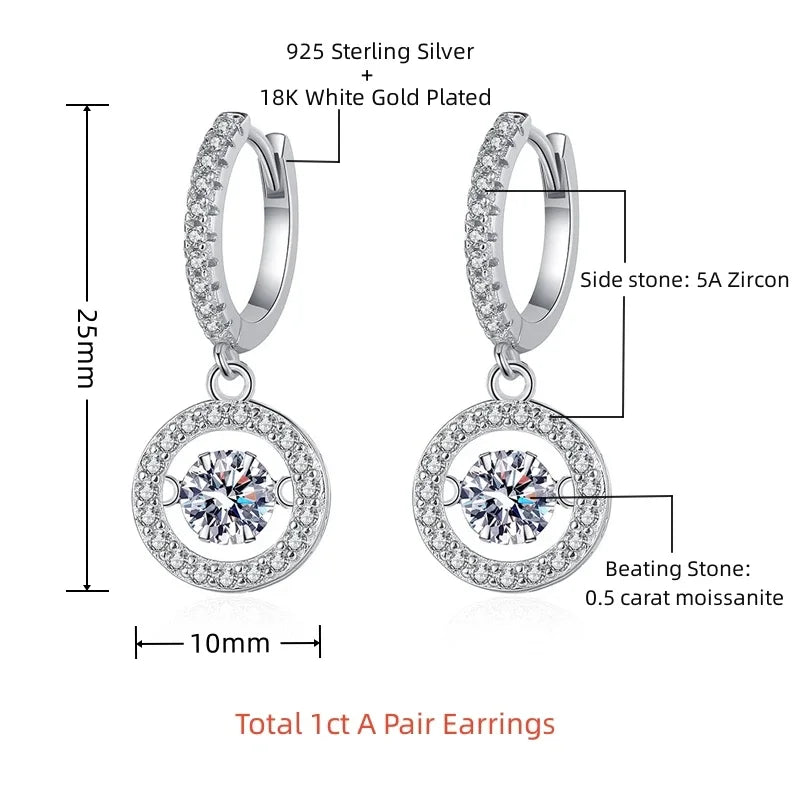 Real Moissanite Jewelry Set 925 Sterling Silver Sparking Beating Heart Diamond Pendants Necklace Hoop Earrings For Women Gift