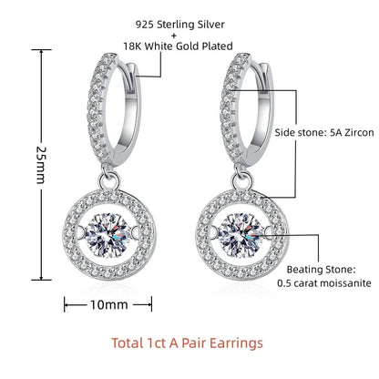 Real Moissanite Jewelry Set 925 Sterling Silver Sparking Beating Heart Diamond Pendants Necklace Hoop Earrings For Women Gift