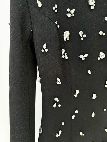 Designer Fashion Women's Rhinestone Diamonds Beaded Long Maxi Dress