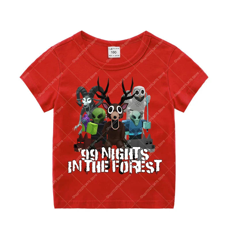 Game 99 Nights in The Forest Short Sleeve T-shirt for Boy Kids Cartoon Cotton Tops Children Anime Cute Tee Summer Clothing Gifts