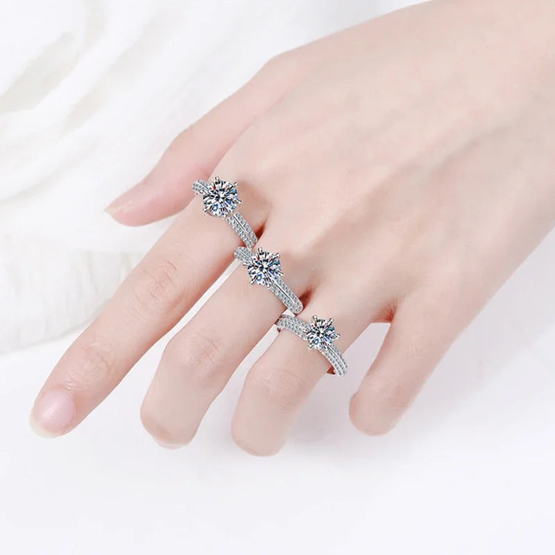5 Carat Moissanite Wedding Rings For Women 925 Sterling Silver Eternity with White Gold Plated Band Engagement Jewelry