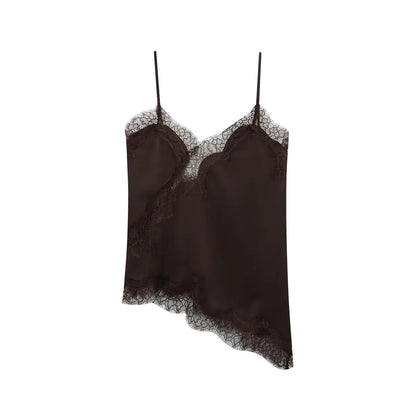 Black Lace Cami Tops Women V Neck Patchwork Sleeveless Y2K Girl Top Fashion 2025 Summer Fall Holiday Beach Top