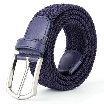 3.3cmX110cmX130cm  2024 High Quality New Men Elastic Braided Belt Casual Women Canvas Korean All match Pin Buckle White Black