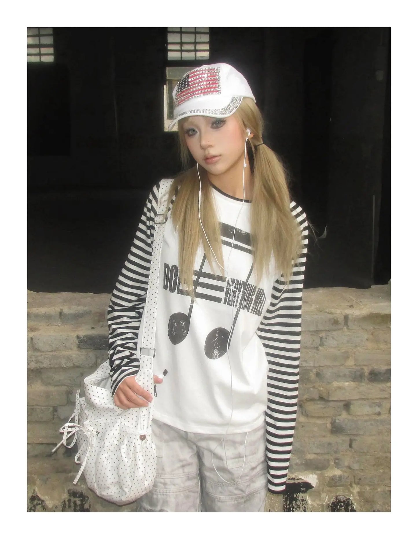 Japanses 2000s T-shirt Women Patchwork Print Graphic Tops Streetwear Y2k Vintage Grunge Tops American Retro Tshirts
