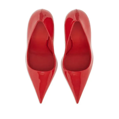 Brand Fashion Show Silvery 9cm High Heel Spring Autumn New Irregular Heels Black Red Pointed Sexy Women's Single Shoes Size 43