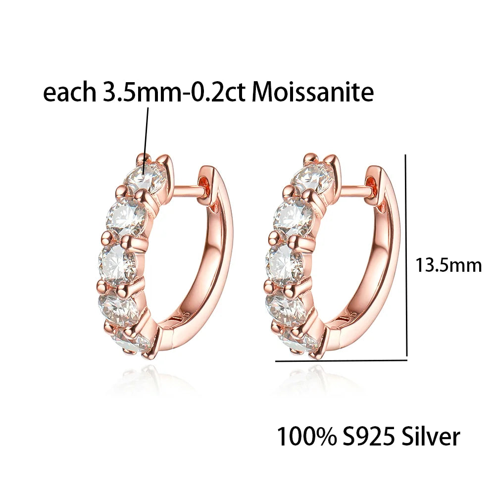 100% 925 Sterling Silver each 0.2ct 3.5mm Moissanite Hoop Earrings For Women Sparkling Wedding Party Fine Jewelry Gift