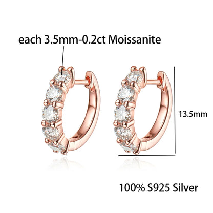 100% 925 Sterling Silver each 0.2ct 3.5mm Moissanite Hoop Earrings For Women Sparkling Wedding Party Fine Jewelry Gift