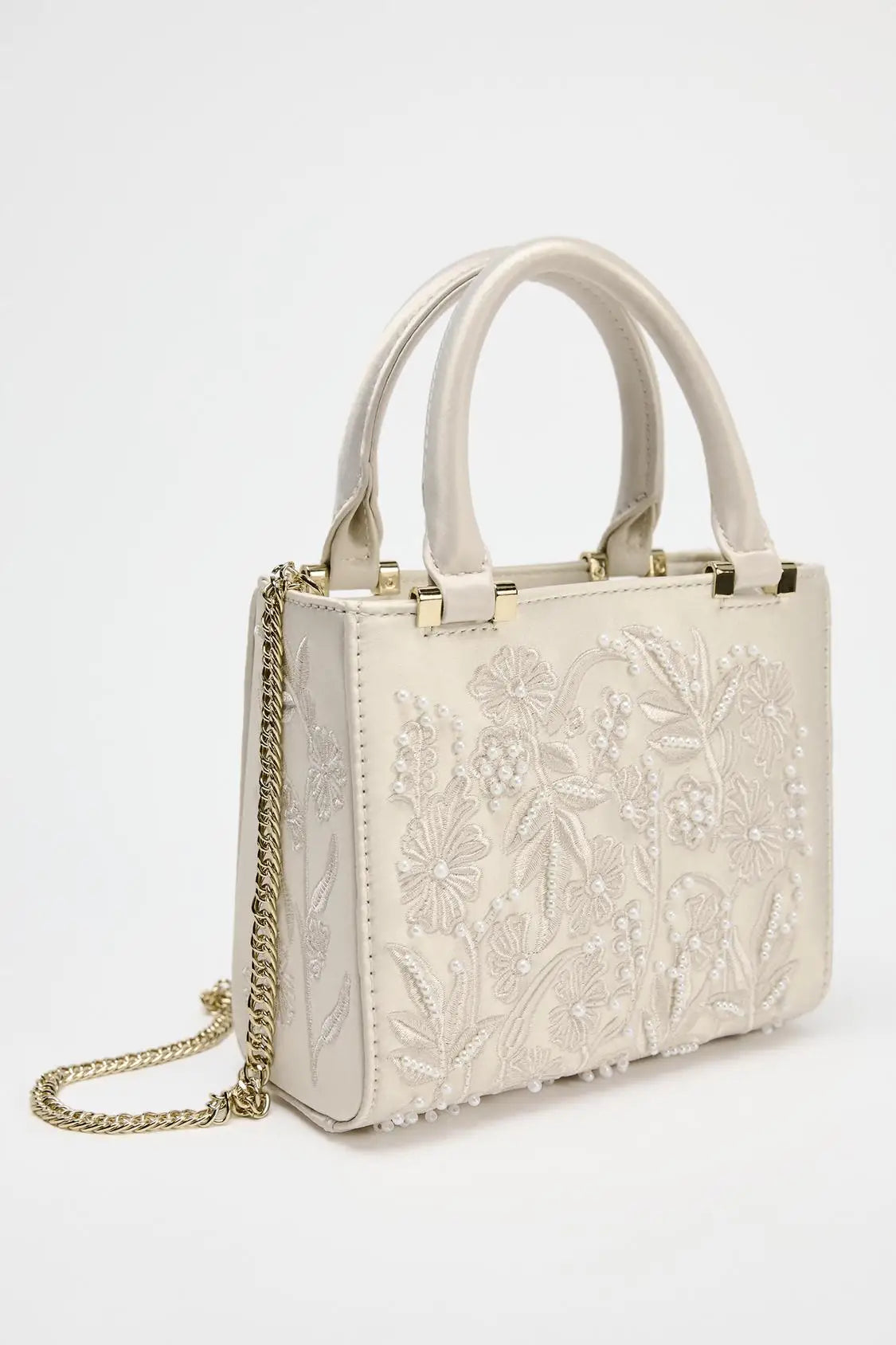 Bolsa Tote Mini Duffel Pérola, Bolsa Transversal Feminina com Correntes, Bolsa Pequena Elegante Designer de Luxo Feminina