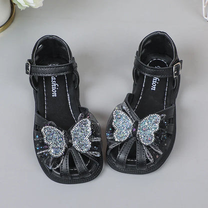 Shine Children Sandals for Girls Butterfly Cute Designer Kids Shoes Peep-toe Korean Style 2023 Summer New Soft Breatheable Chic