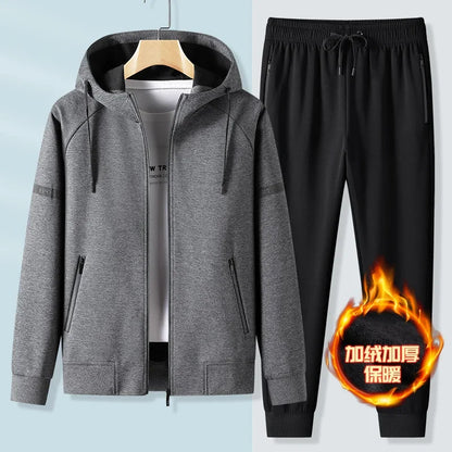 Thicker Fleece Jacket+Pants 2 Pieces Men Winter Tracksuit Sets Black Red Gray Sets Hoodies Casual Hooded Warm Sweatshirts+Pants