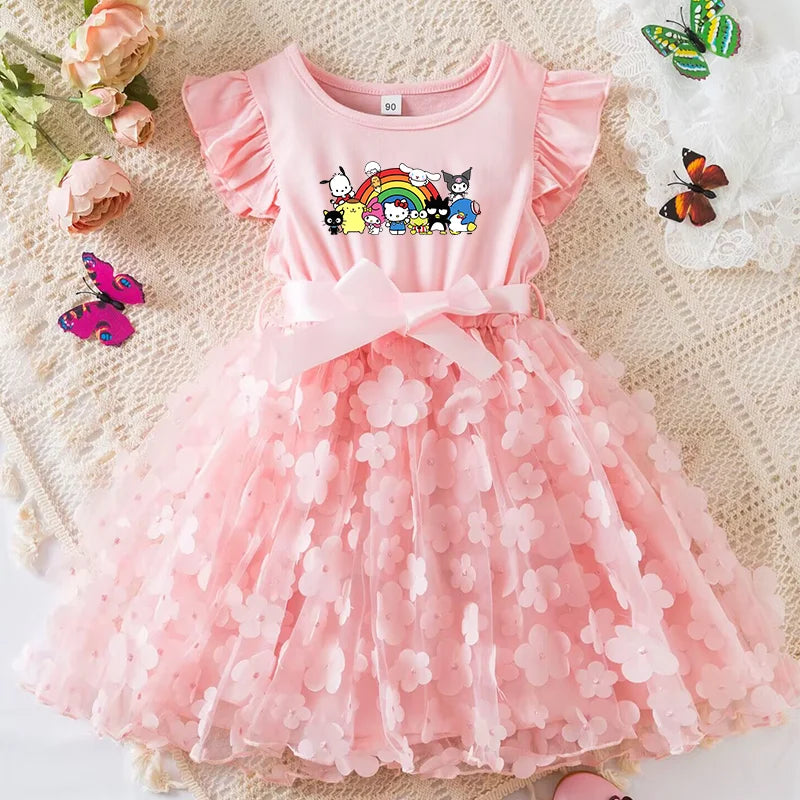 Girls Summer Dress Cartoon Bow Tutu Dress 3D Butterfly Cute Cotton Party Casual Dress for Baby 2-6 Years