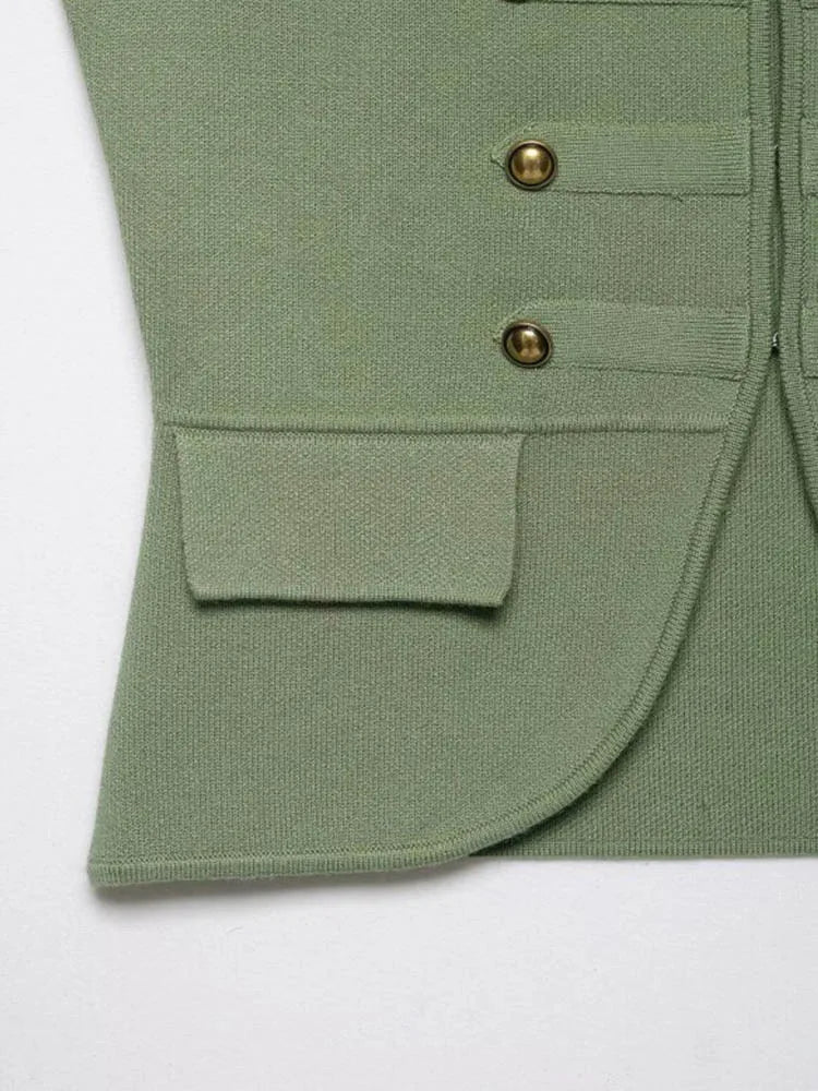 Women Knitting Tank Tops Camis 2026 Summer O-Neck Buttons Solid Sleeveless Female Elegant Street Top Clothing