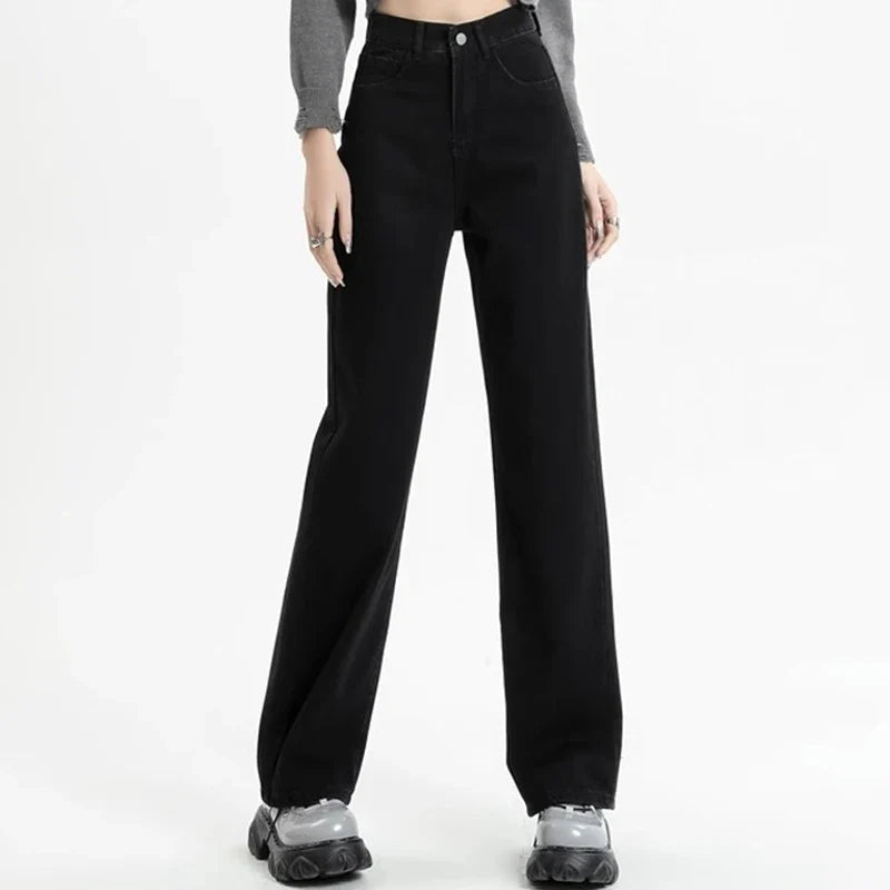 High Waist Wide Leg Jeans Lady High Street Denim Straight Leg Pants