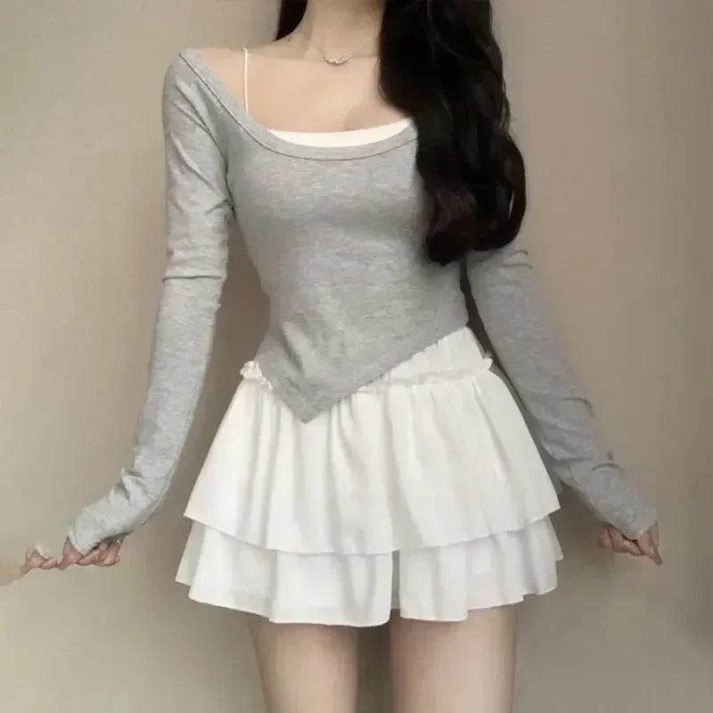 Mini Skirt Cute Sexy Balletcore Elastic High Waist Ball Gown Ruffle Patchwork Lolita Skirt Short Korean Sweet Y2K Women Clothing