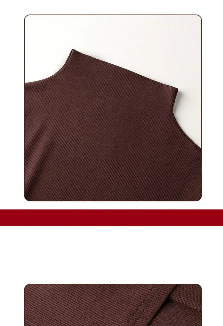 Women's Elastic Half High Collar T-Shirt Solid Ribbed Tops Long Sleeve Tight Bottom Basic Shirt Casual Clothing Autumn