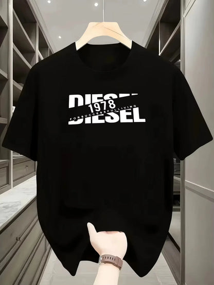 Spring Summer 2026 Casual Loose T-shirt with Classic Print Fashionable Short-sleeved Round-neck vintage t shirt men clothing