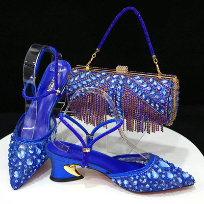 New Italian Design Noble Dual-Purpose Three-Dimensional Bag And Ladies Heel Shoes Shiny Material For Nigeria Wedding Party