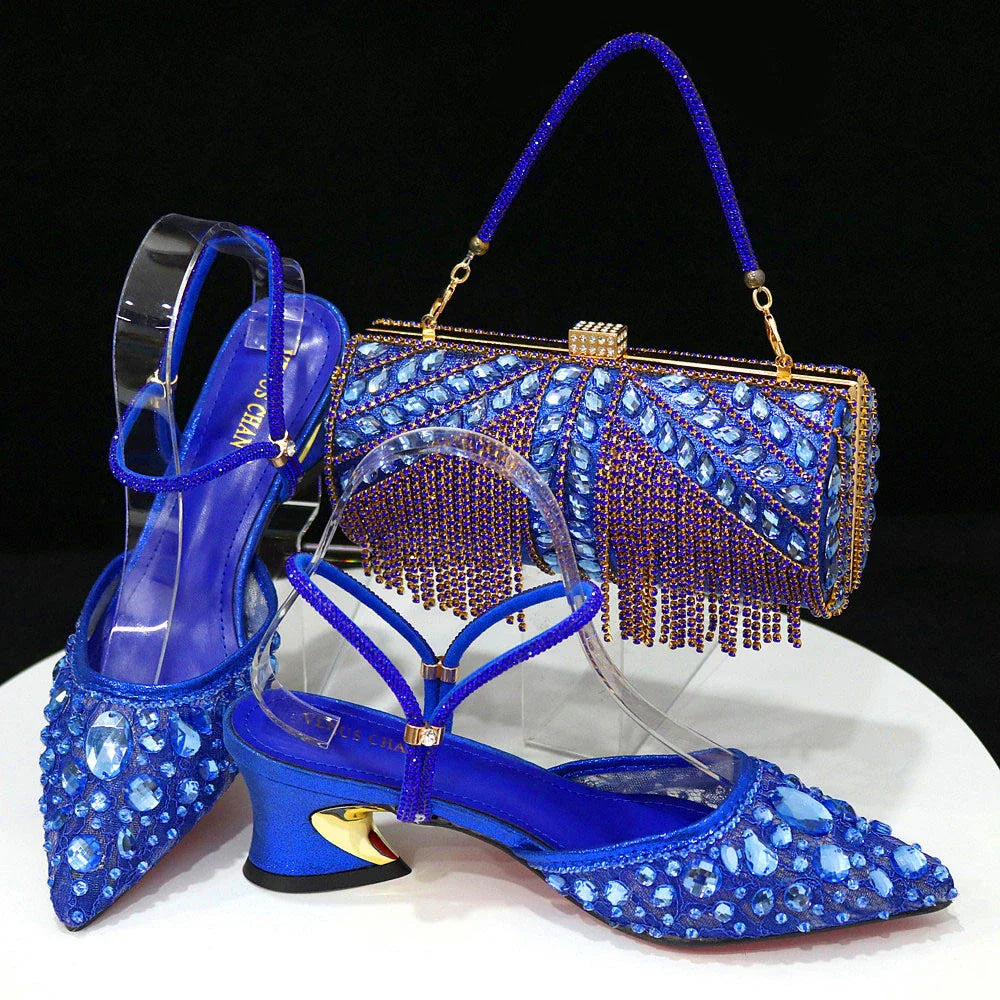 Newest INS Style Lace Elegant High Heels Pointed-Toe Nigeria Popular Design African Ladies Shoes And Bag Set