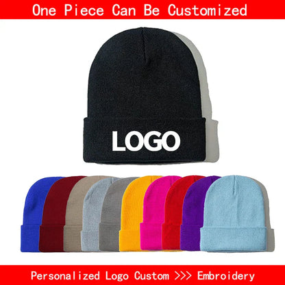 DIY Personalized Embroidered Design Knitted Hat Custom Logo Autumn Winter Warm Beanie Team Customize Stocking Skull Balaclava