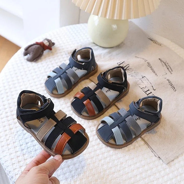 Boys Summer Closed Toe Sandals Anti-Collision Soft Sole Beach Shoes Non-Slip Rubber Bottom Toddler Casual Footwear 21-30