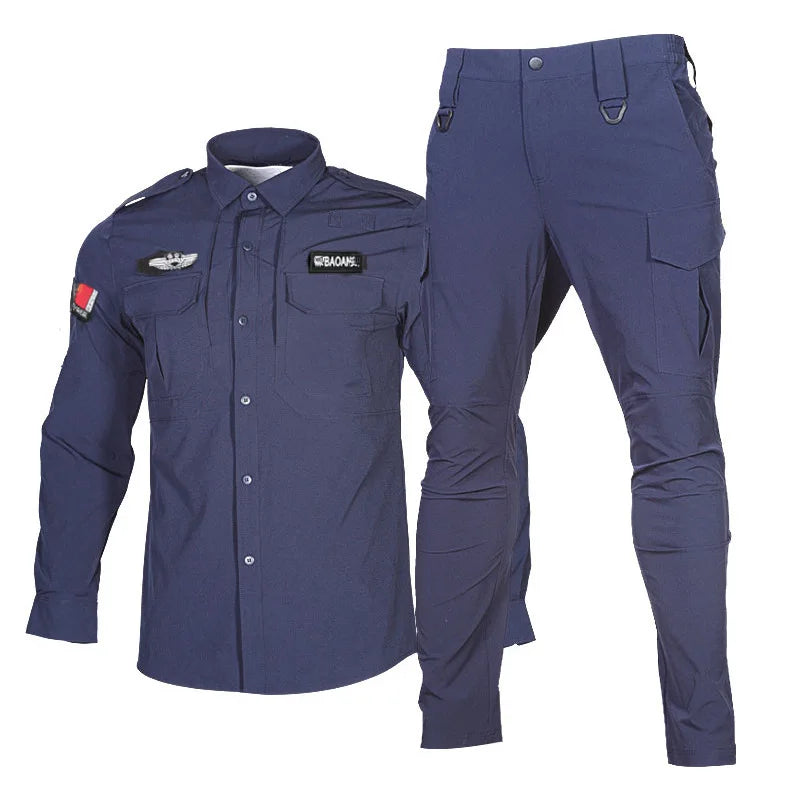 Quick Drying Workwear Suit Men Combat Elastic Tactical Training Set Multi Pocket Man Security Staff Uniform Cargo 2pcs Suits
