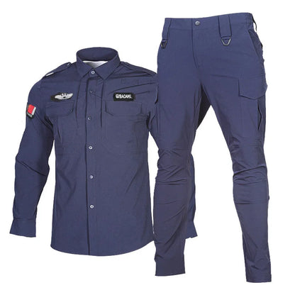 Quick Drying Workwear Suit Men Combat Elastic Tactical Training Set Multi Pocket Man Security Staff Uniform Cargo 2pcs Suits