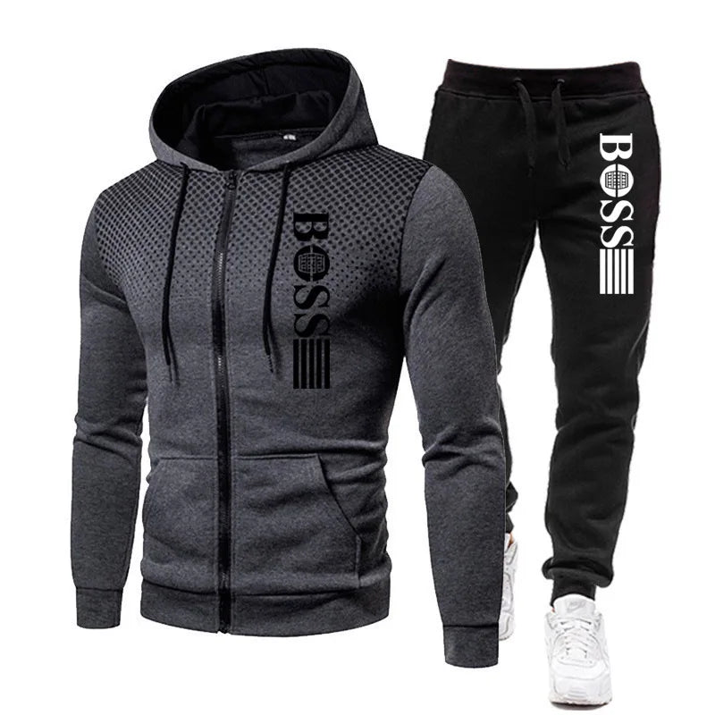 2026 New Men's zippered hoodie + Casual Pants Set for Autumn and Winter fashion Fitness and Warm sportswear Two-piece set