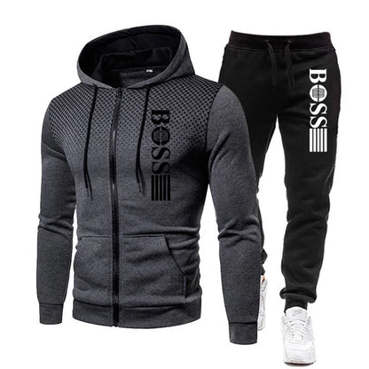 2026 New Men's zippered hoodie + Casual Pants Set for Autumn and Winter fashion Fitness and Warm sportswear Two-piece set