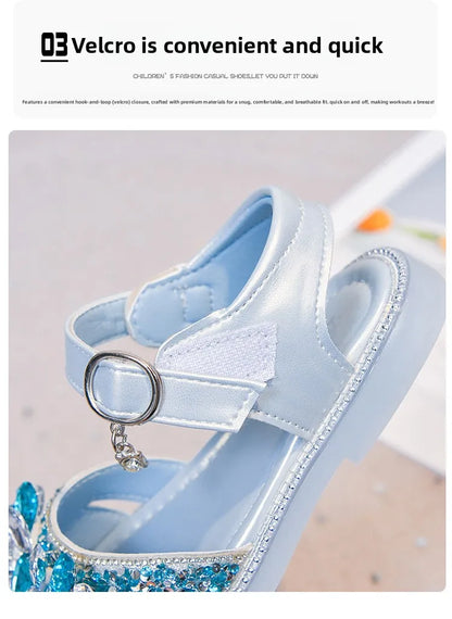 Girls Crystal Slip-On Shoes Soft Bottom Rhinestone Princess Flats Spring Autumn New Style Kids Lightweight Sweet Leather Shoes