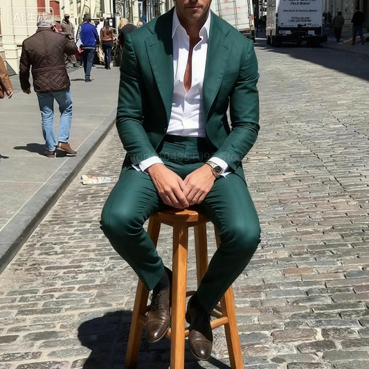 Classic Slim Fit Men's Business Suit Notch Lapel 2-Piece Blazer And Pants Set for Wedding Prom Groomsmen Elegant Formal Wear