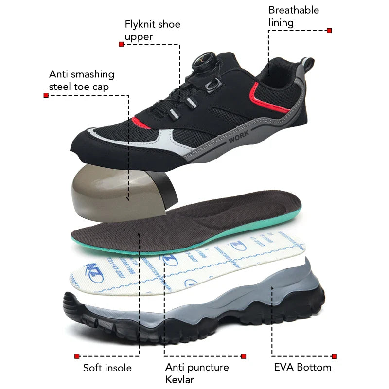Light Breathable Sneaker Safety Shoes With Steel Toe Cap Anti-Piercing, Shock Absorbing Anti-Smash Design, Work Shoes for Men
