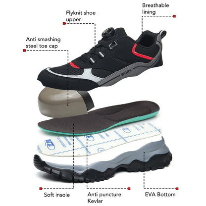Light Breathable Sneaker Safety Shoes With Steel Toe Cap Anti-Piercing, Shock Absorbing Anti-Smash Design, Work Shoes for Men
