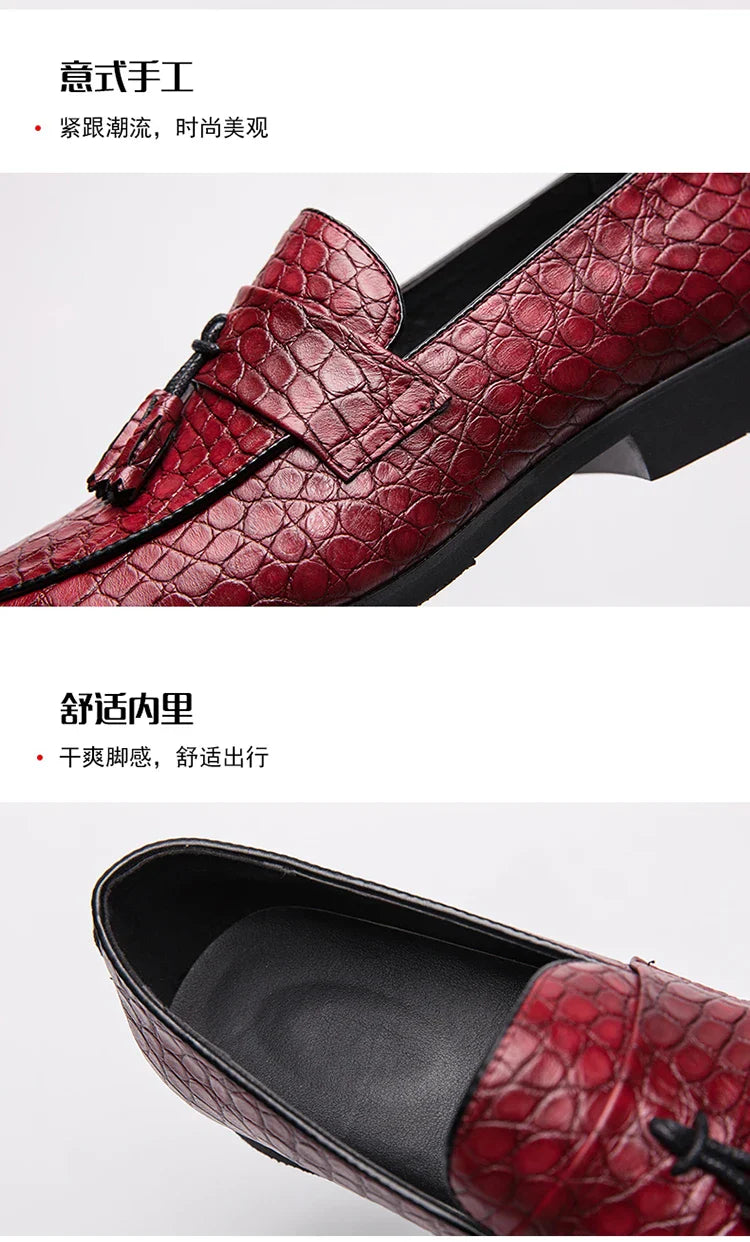 Mens British Loafers Solid Color Pointed Toe Tassel Slip On Classic Fashion Business Casual Formal Wedding Dress Shoes for Men