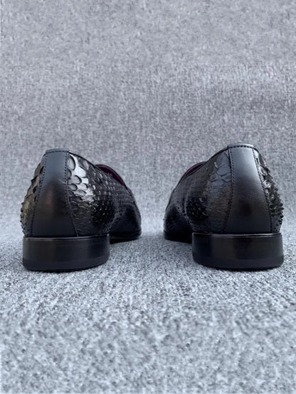 Gentleman Snake Skin Genuine Leather Monk Shoes Wedding Dress Shoes Buckle Slip On Loafers SpringBusiness Man Work Formal Shoes