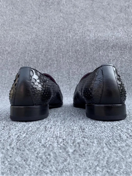 Gentleman Snake Skin Genuine Leather Monk Shoes Wedding Dress Shoes Buckle Slip On Loafers SpringBusiness Man Work Formal Shoes